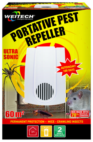 Ultrazvukový odpudzovač proti škodcom 60 m2/ (na batérie)