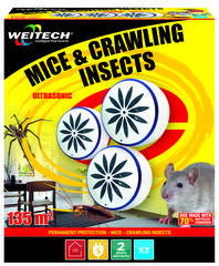 Ultrazvukový odpudzovač proti škodcom 45m2, 3ks v balení (napájaný so siete)